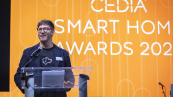 Alex Capecelatro, chairperson of the CEDIA Board, welcomed attendees to the CEDIA Smart Home Awards ceremony.